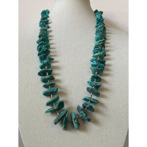 VTG Artisan Large Turquoise Nugget Necklace Heishi/Shell Spacers Hook Clasp 31"